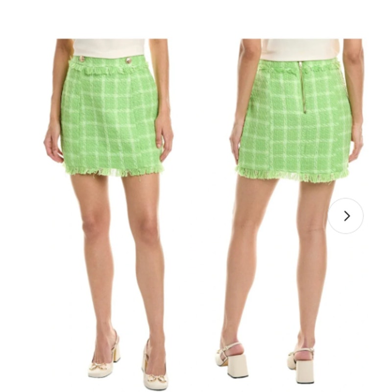 Walter Baker Laurette Tweed Chartreuse Lime Green Preppy Mini Skirt