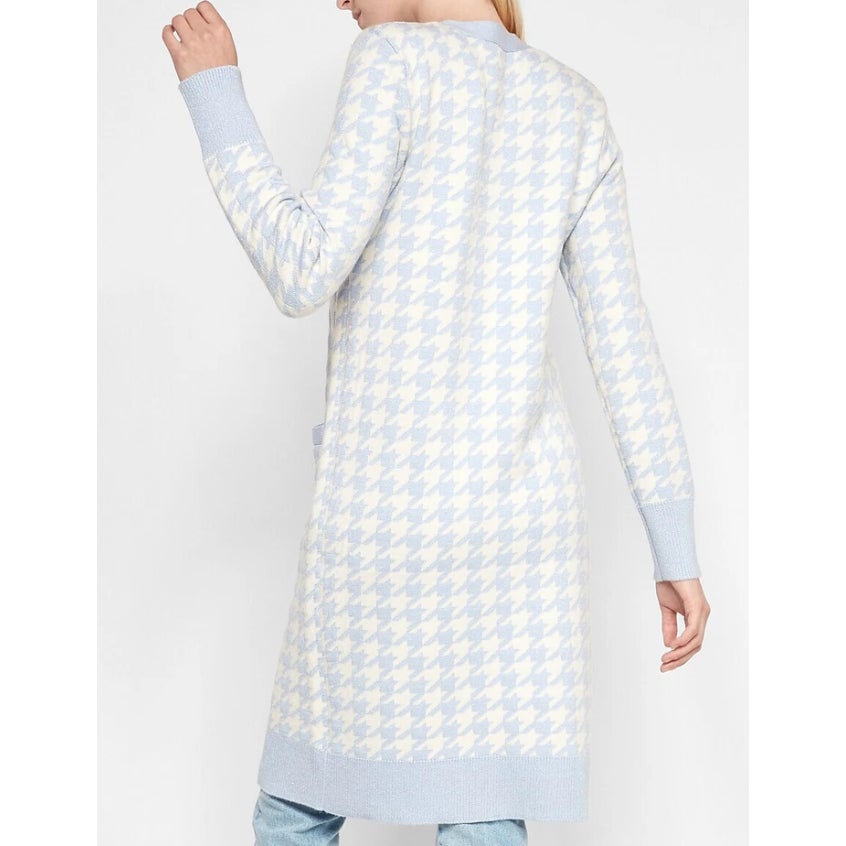EXPRESS BLUE IVORY METALLIC HOUNDSTOOTH PRINT DUSTER CARDIGAN