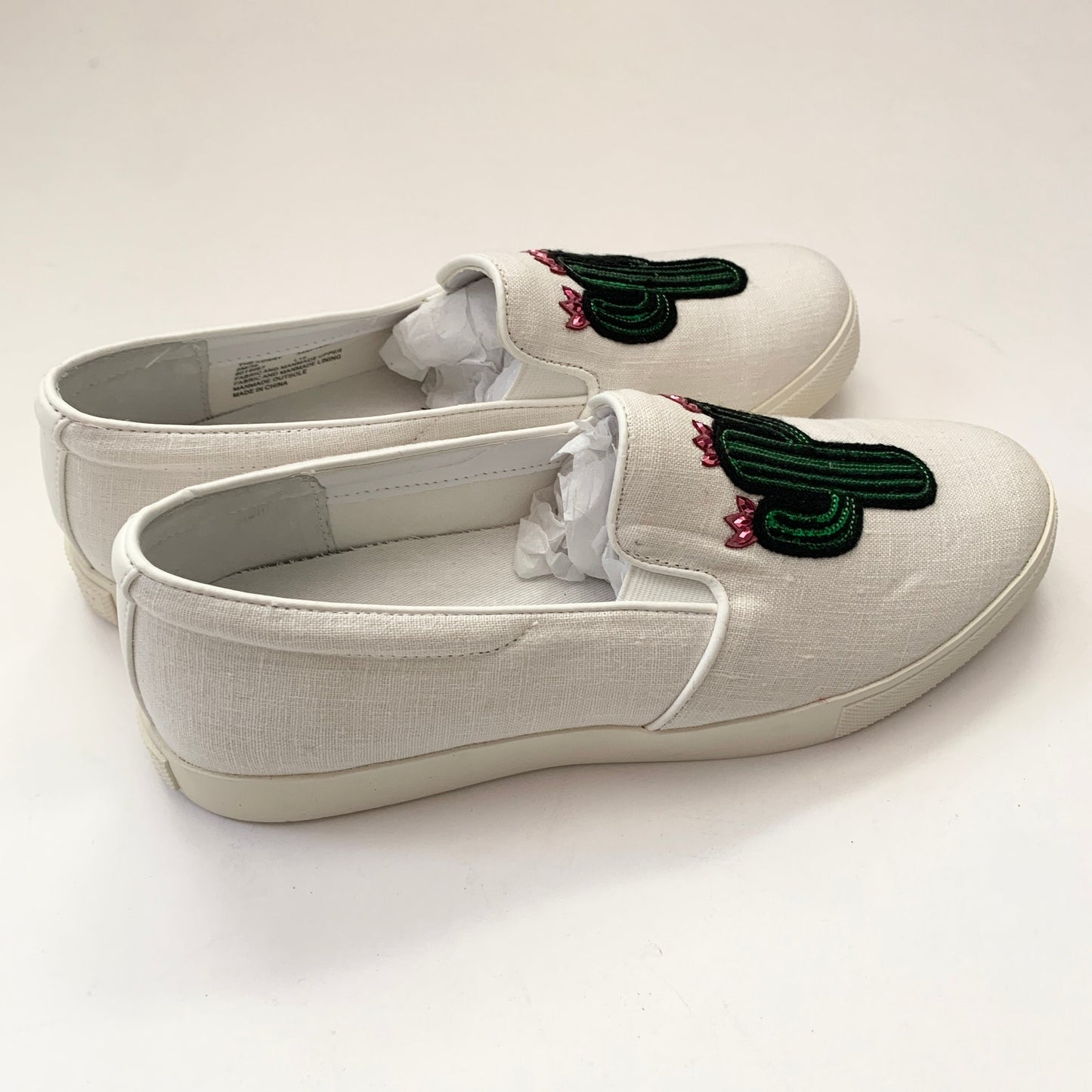 Katy Perry Cactus Sequin Slip On White Sneaker Shoes 8 Women's