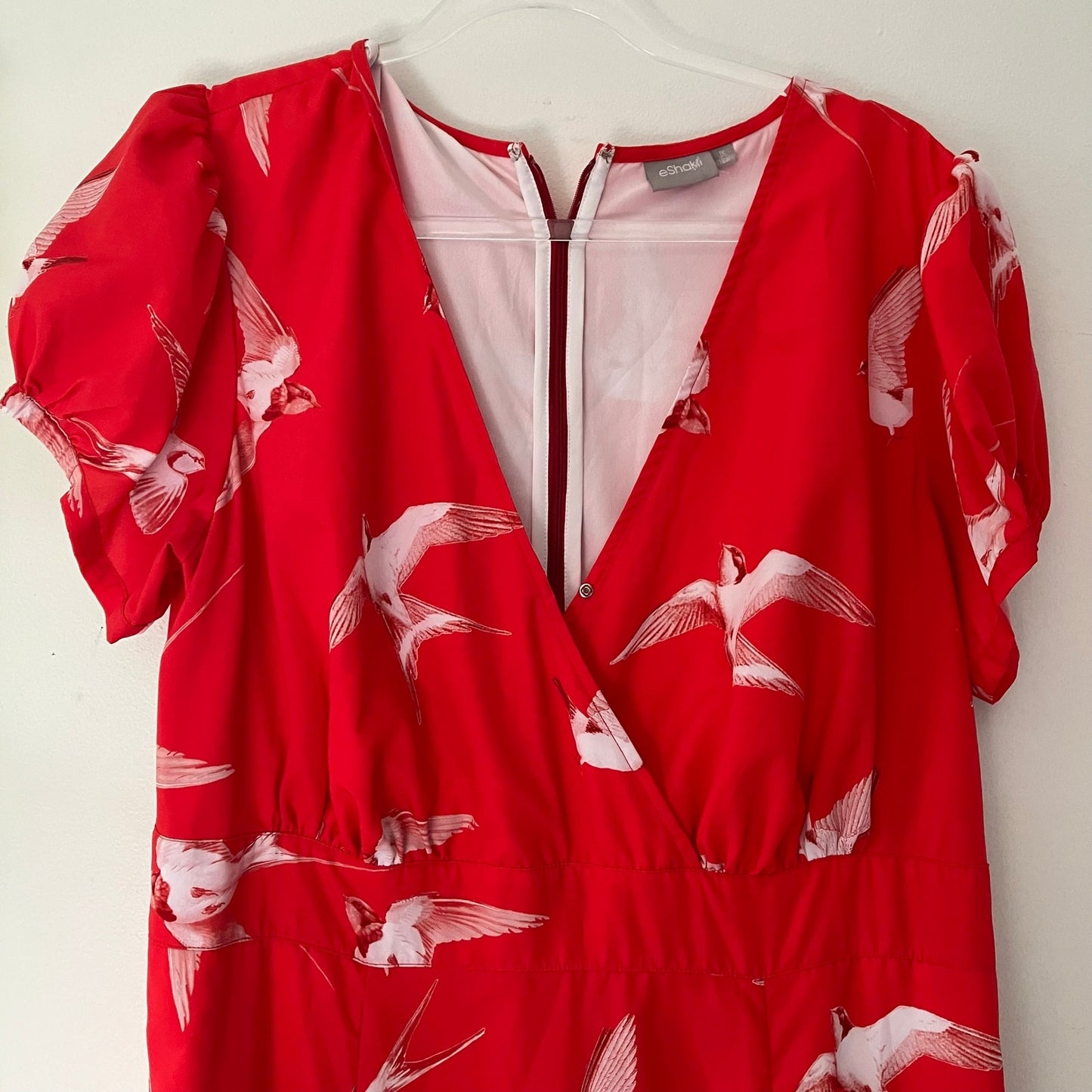 eShakti Whimsical Bird Print Red Maxi Dress 1X