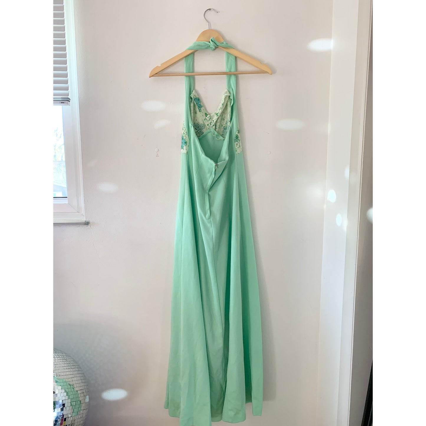 Vintage 1970s Union Made Mint Green Floral Halter Maxi Dress with Jacket