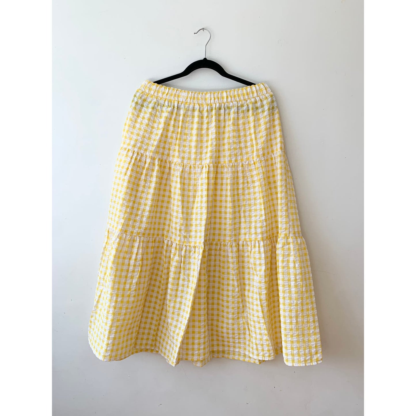 OLD NAVY Yellow Gingham Seersucker Midi Skirt Large