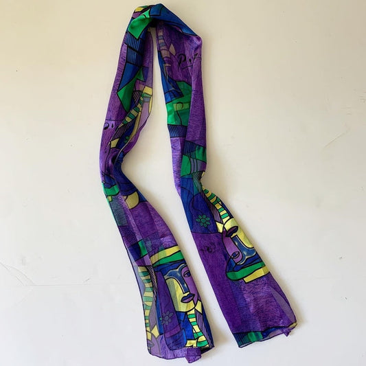 Vintage Picasso Abstract Blue Purple Yellow Scarf