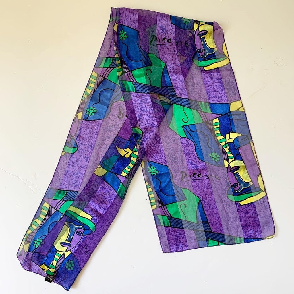 Vintage Picasso Abstract Blue Purple Yellow Scarf