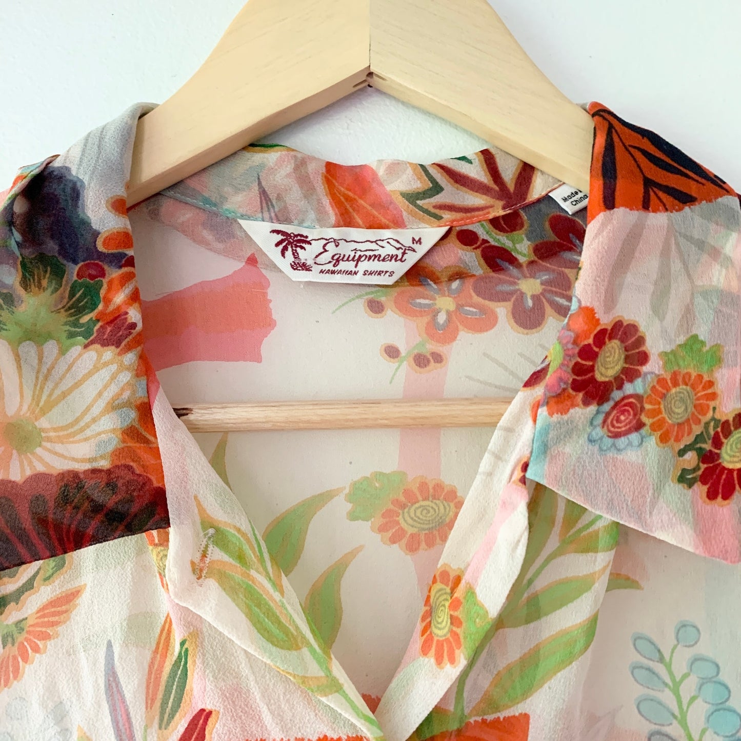 EQUIPMENT Hawaiian Silk Printed Blouse Button Up Shirt Orange Medium
