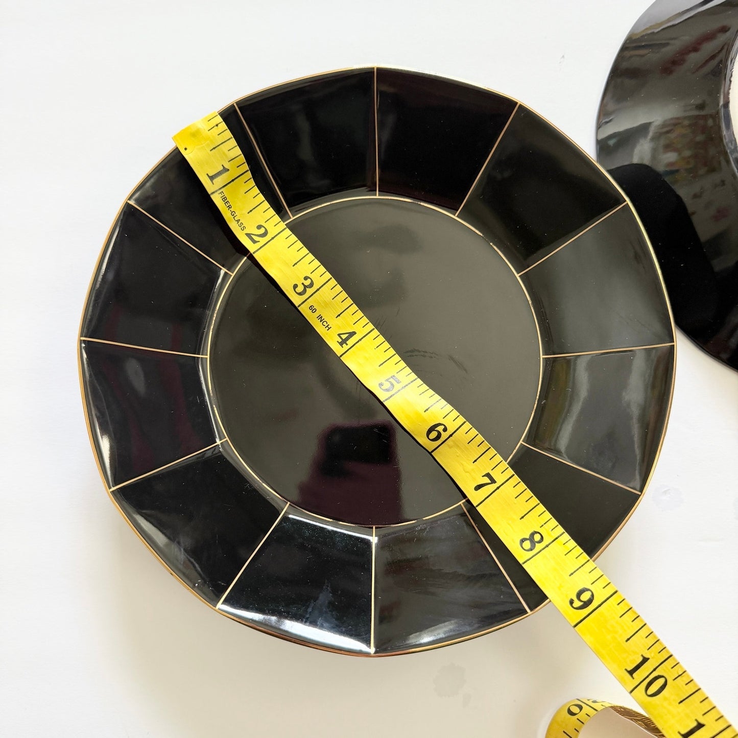 Mikasa Midnight Gold Formal Facet L9903 Glossy Black Art Deco Plates
