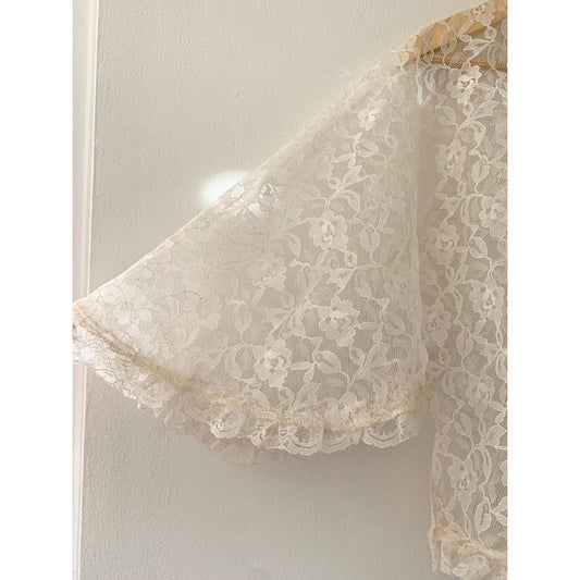 Pearls and Lace Vintage Lingerie Shirt Bolero Bed Jacket White Bridal Sm Med
