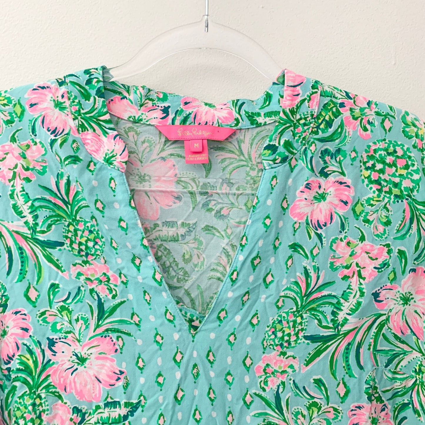 Lilly Pulitzer Luna Bay Tunic Top Shirt Green pink Medium