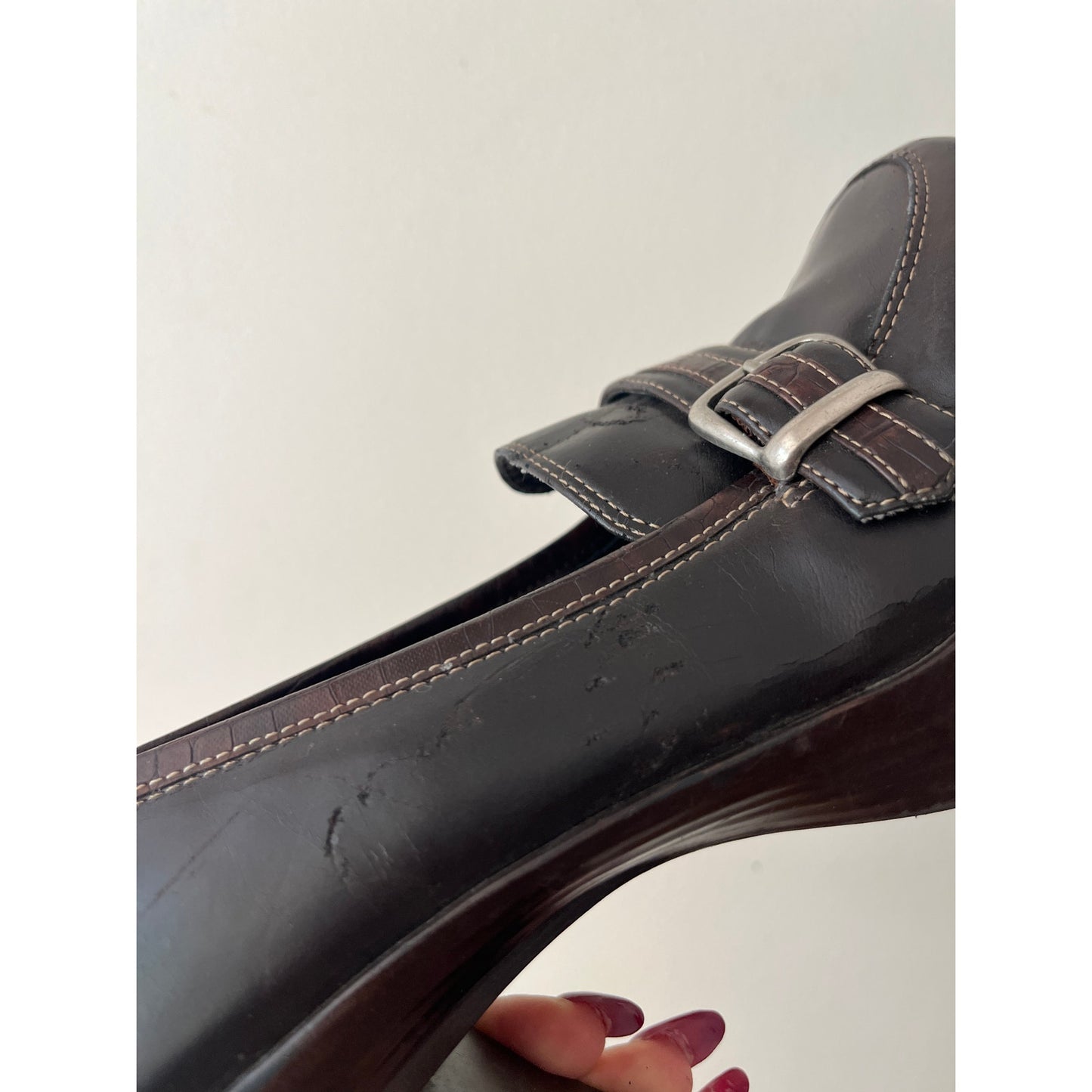 LEI Chunky Dark Brown Oxford Heel Shoes size 8.5 Y2K