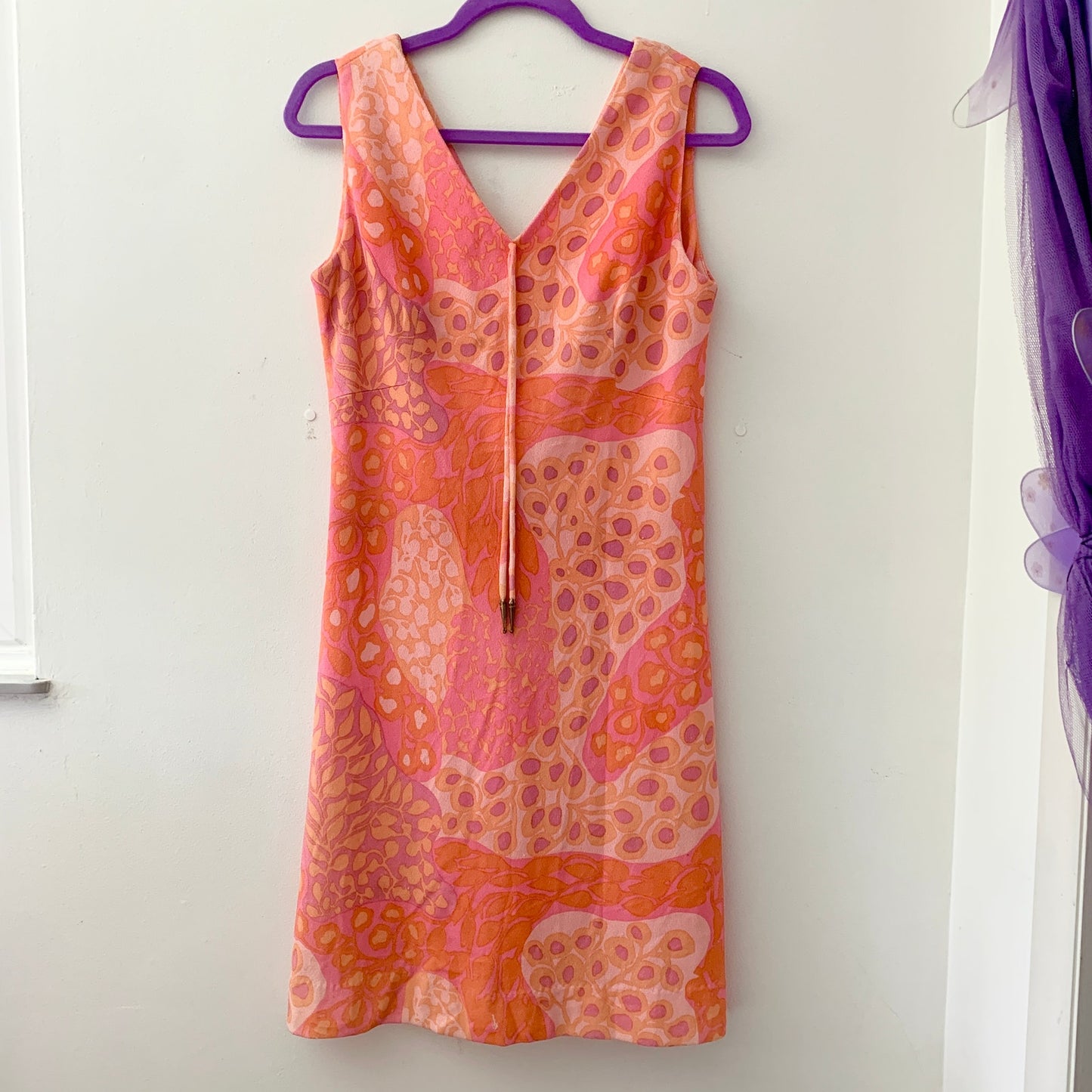 Sacony Ciella 60s 70s Vintage Pink Peach Orange Shift Dress Small