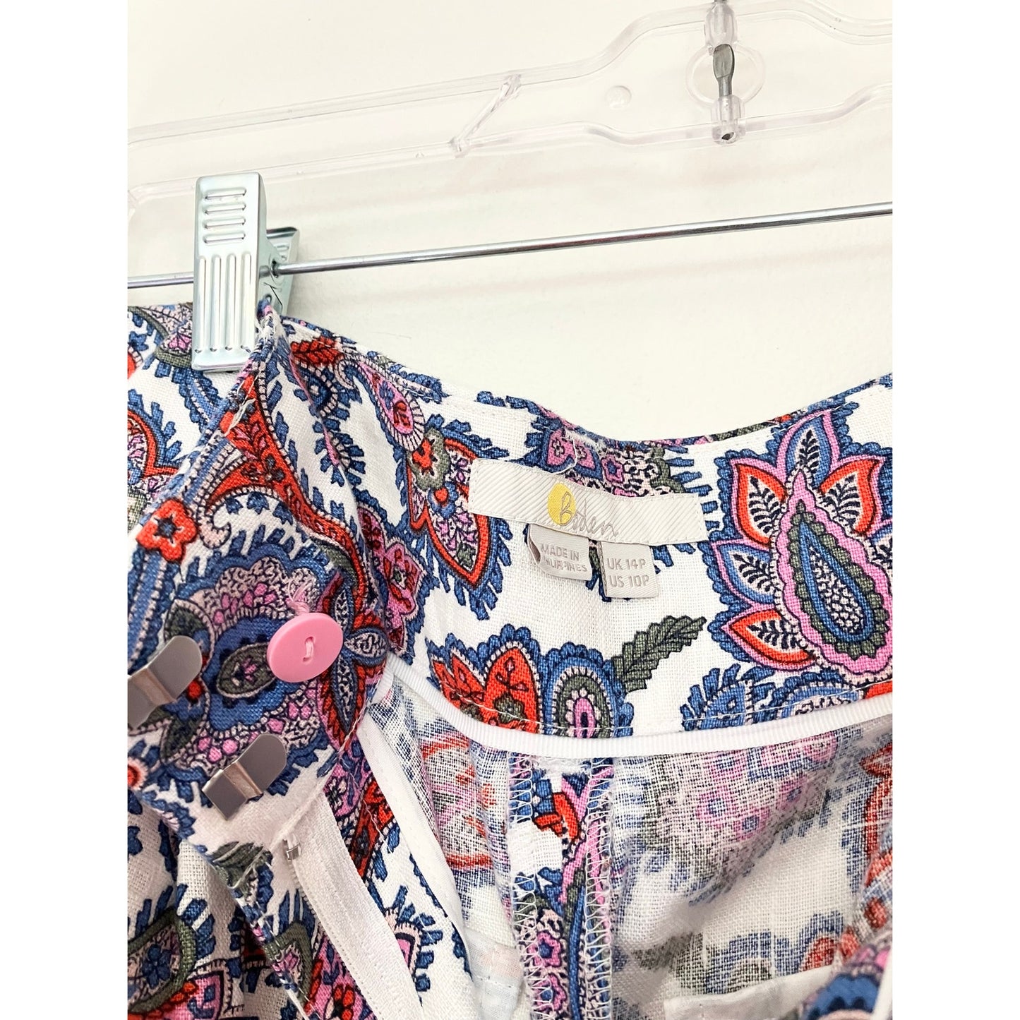 Boden Paisley High Waist Purple Wide Leg Linen Trouser Pants Petite