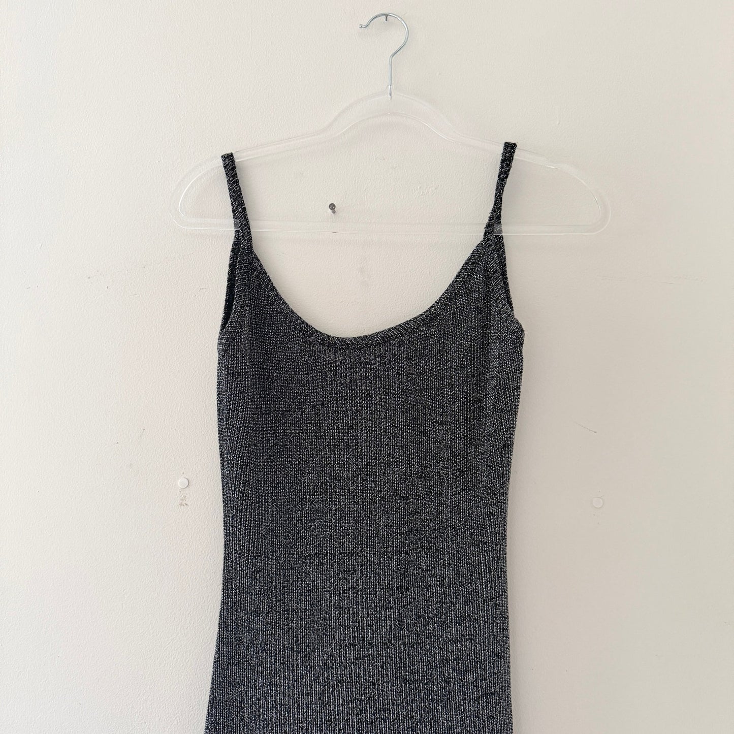 Contempo Casuals Vintage Metallic Silver Black Slip Bodycon Maxi Dress 90s