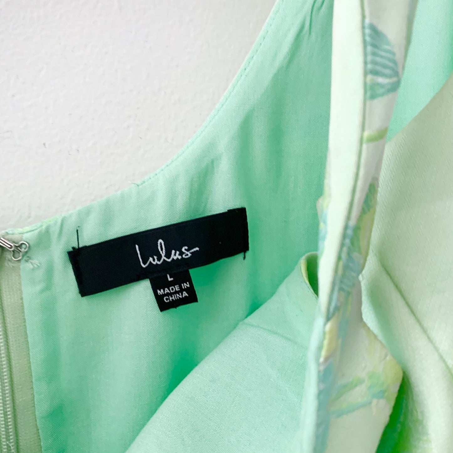 Lulu's Brighter Side Green Floral Satin Jacquard Mini Dress Large