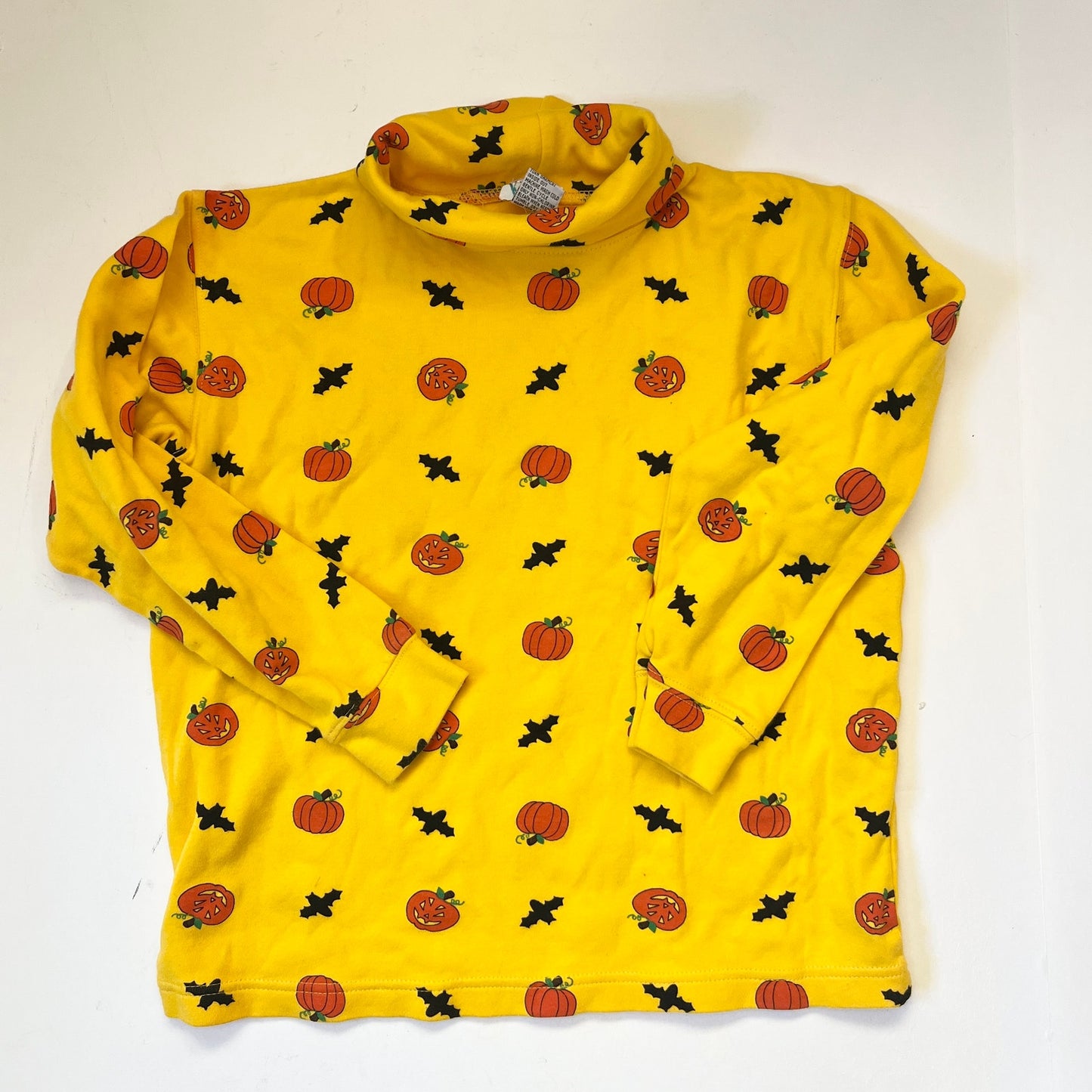 Vintage Kids Halloween Pumpkin Bats Turtleneck Sweater - Talbots Large Yellow