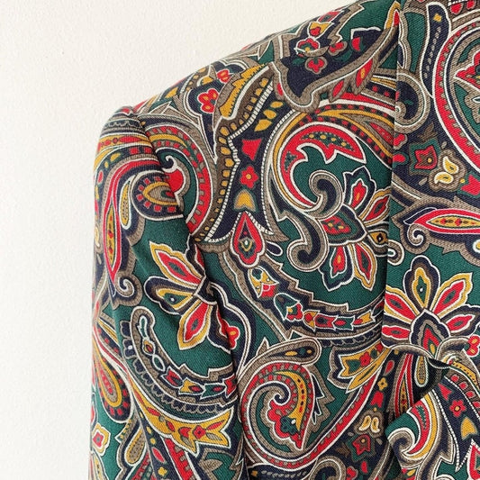 Vintage Talbots Green Yellow Wool Blend Paisley Blazer