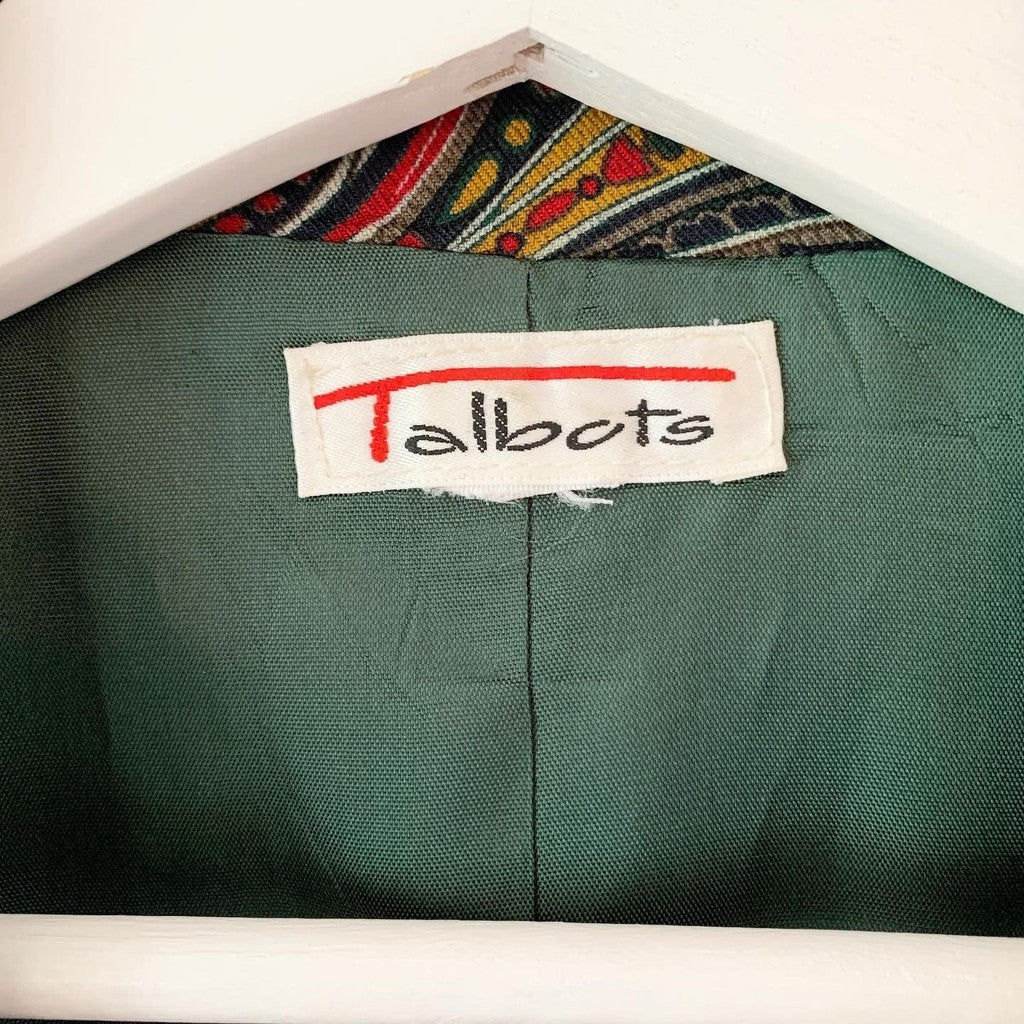 Vintage Talbots Green Yellow Wool Blend Paisley Blazer