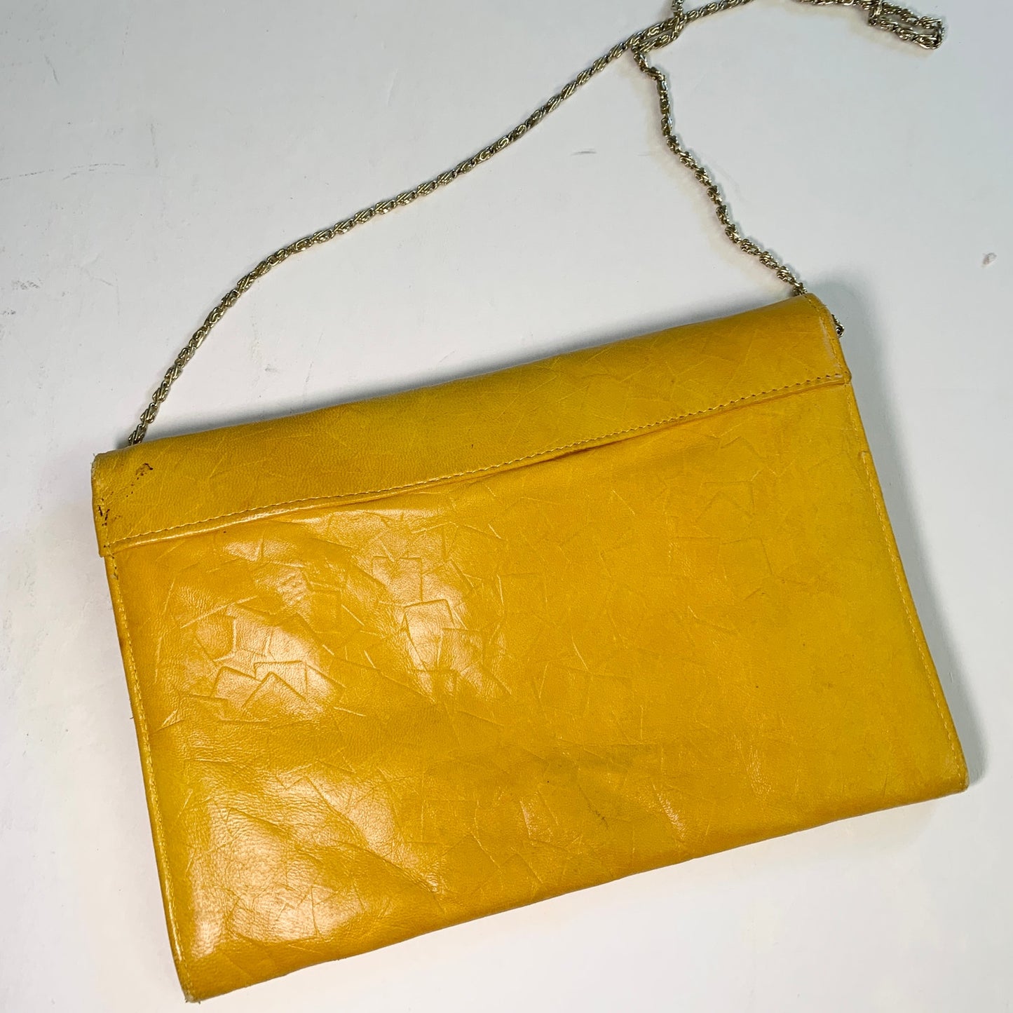 Vintage 1980s Leather Yellow Chain Strap Purse