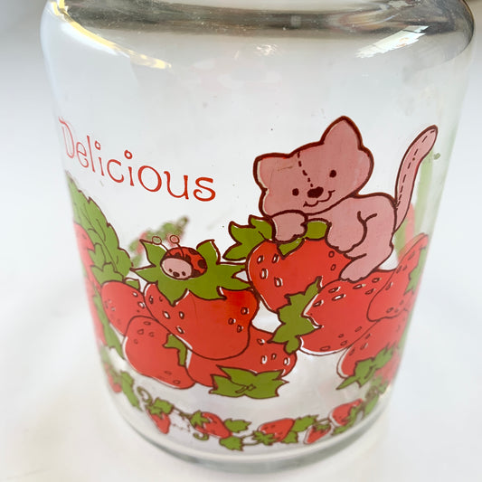 Vintage 1980s Strawberry Shortcake 7" Glass Canister Jar with Lid Custard Kitty