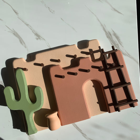 Southwestern Clay Peg Abode Cactus Wall Hanging