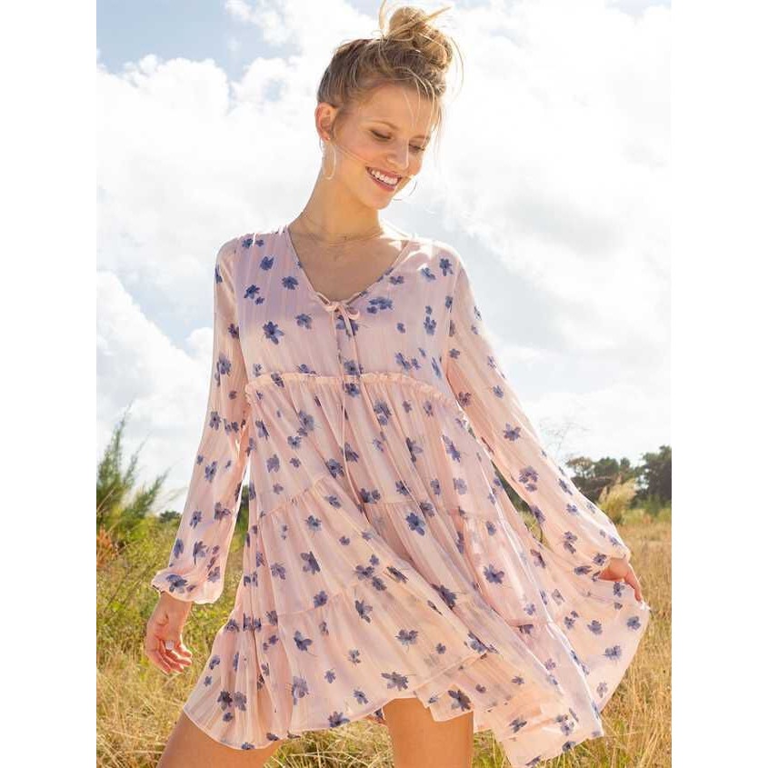 Altar'd State Pink Flowy Floral Mini Babydoll Boho Dress