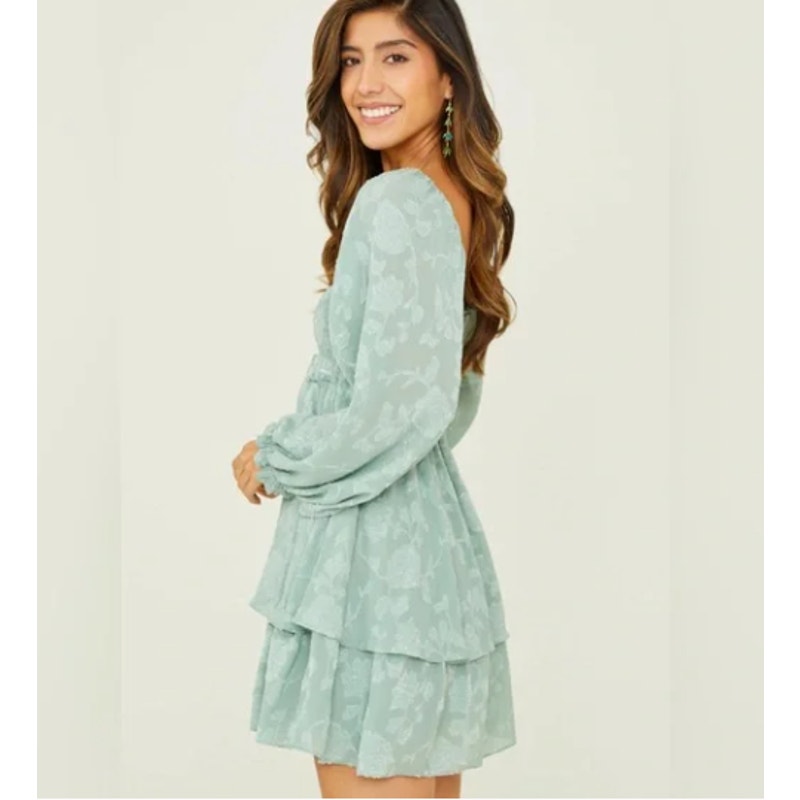 Altar'd State Ellenie Vega Gemma Babydoll Mini Dress Iceberg Green Festival Spring