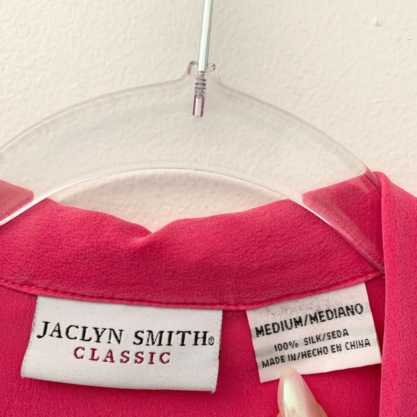 Jaclyn Smith Classic Hot Pink Sleeveless Collared Blouse Silk Medium