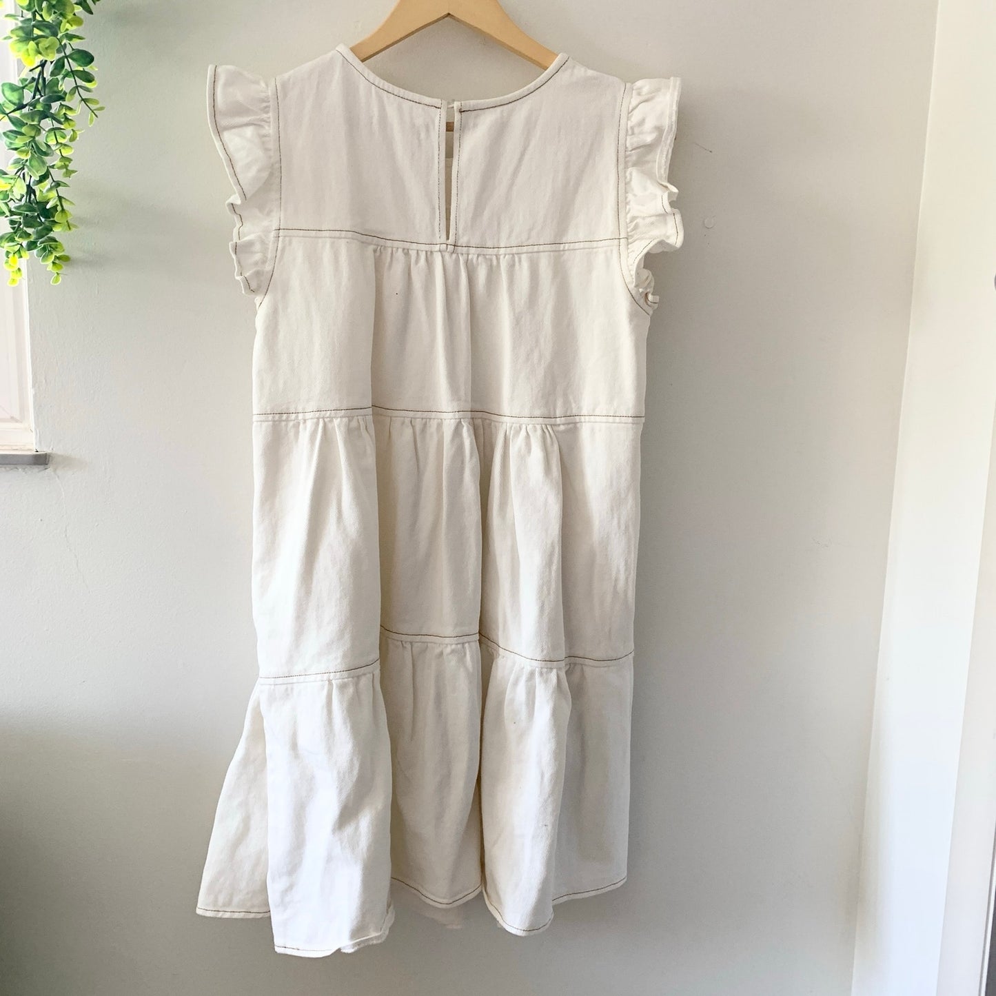 Altar'd State White Denim Babydoll Summer Tiered Dress Small