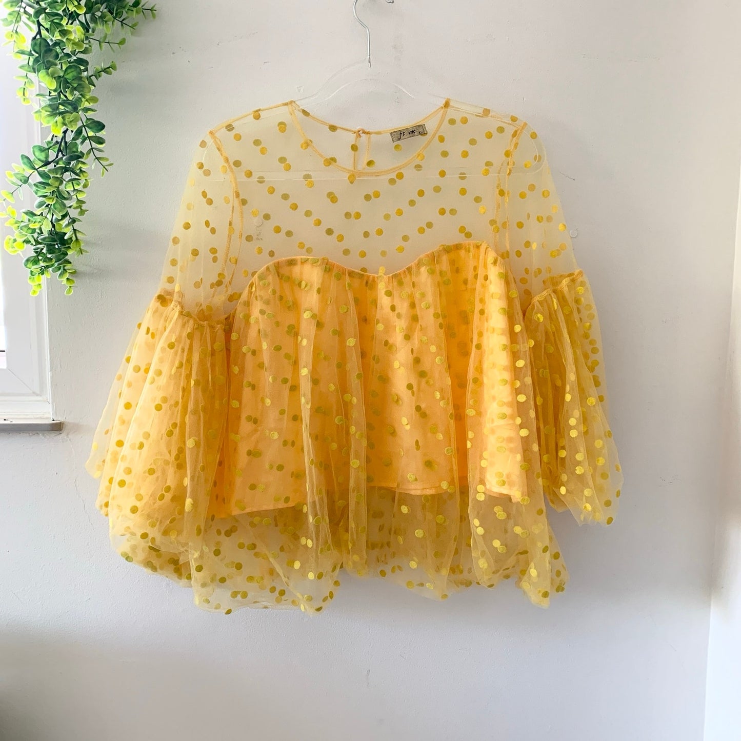 Yellow Polka Dot Sheer Georgette Blouse