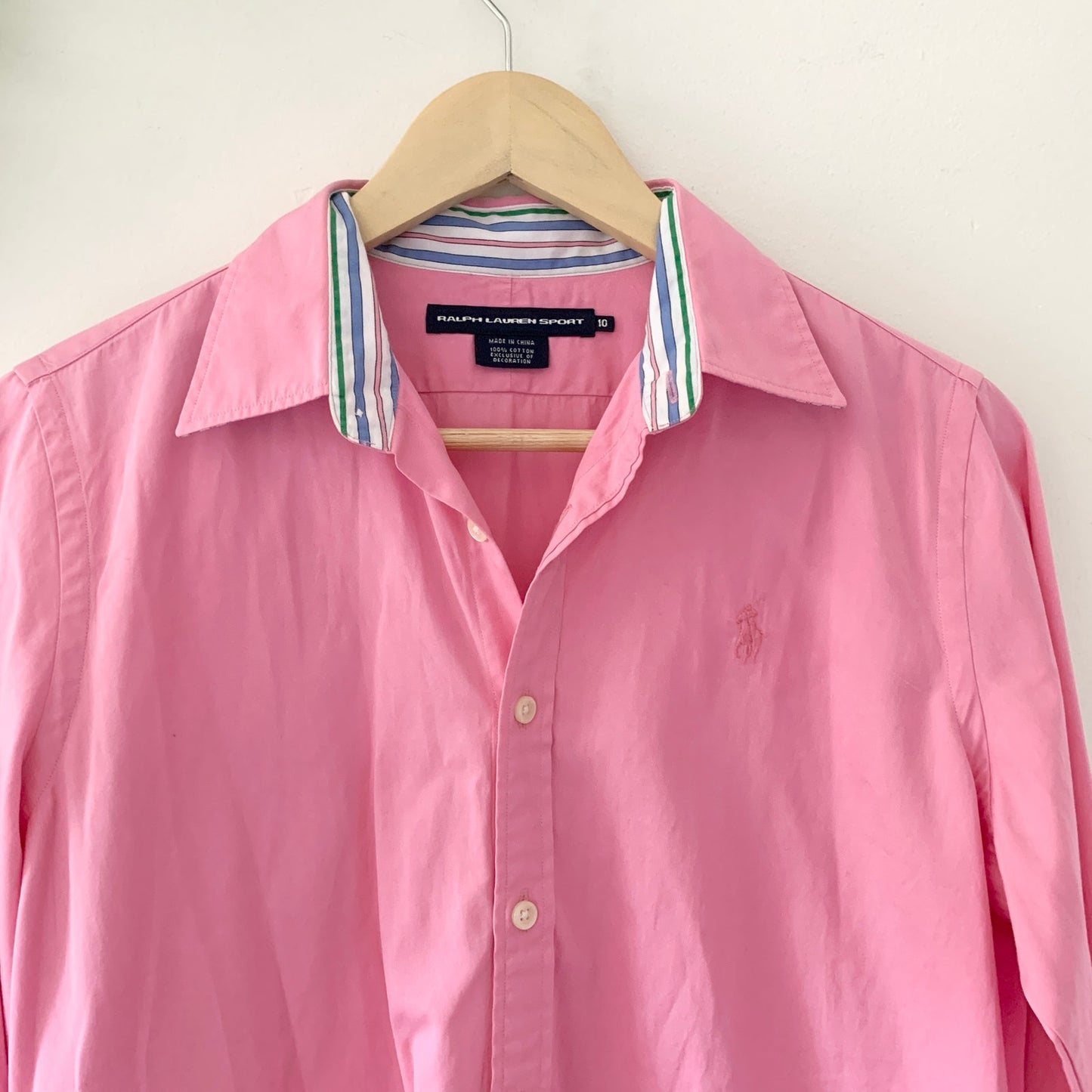 Ralph Lauren Sport Pink Stripped Collar Long Sleeve Button Down Shirt 10