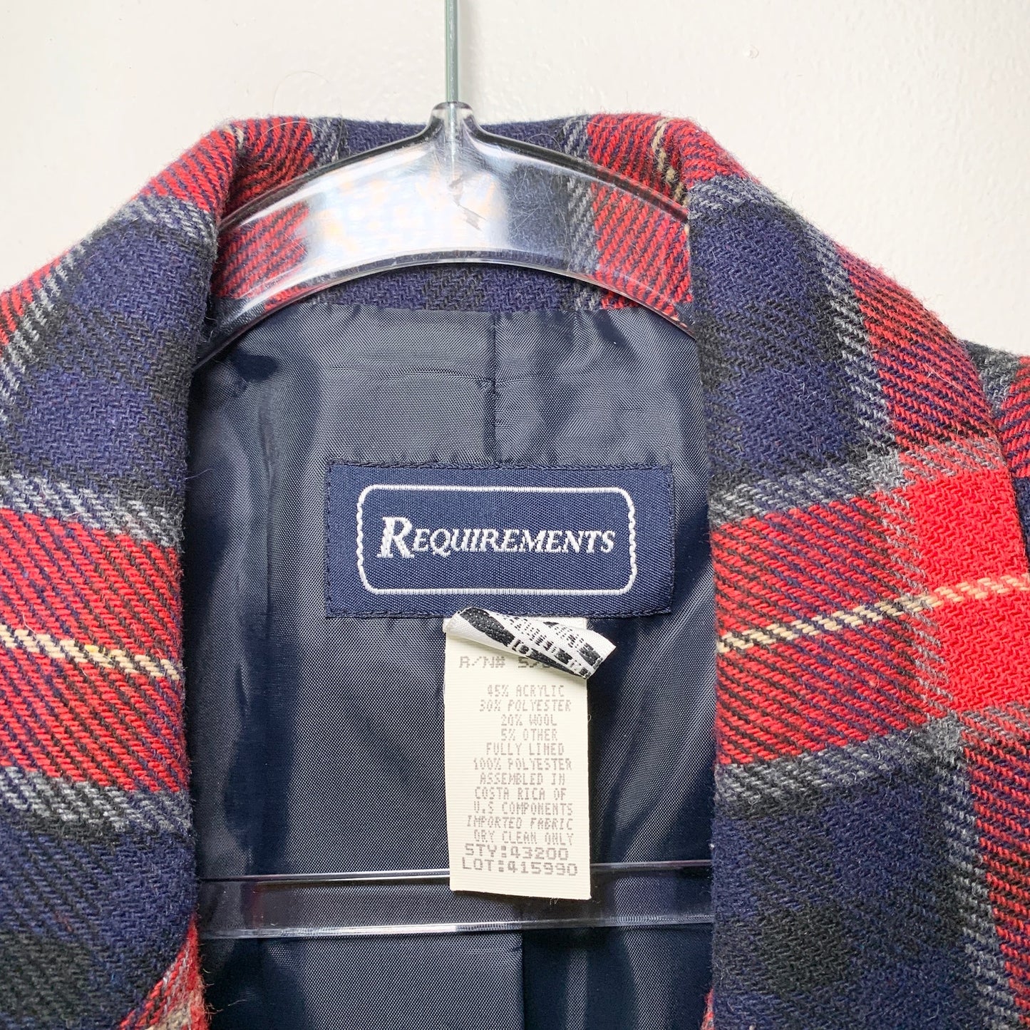 Requirements Vintage Red Navy Plaid Wool Blazer Academia Medium 10