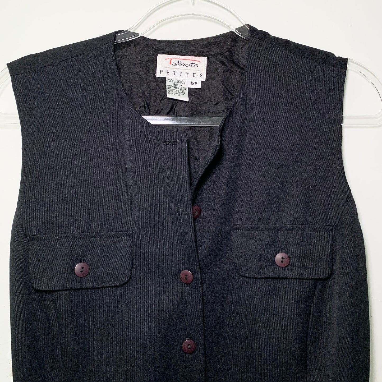 Talbots Vintage Black Sleeveless Belted Suit Vest 12 Petite
