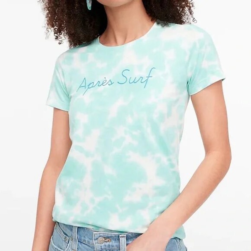 J.CREW Collector Apres Surf Tie Dye T-Shirt Blue White Embroidered Graphic Med