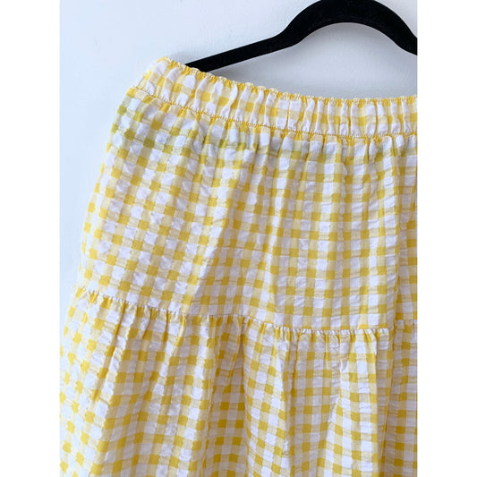 OLD NAVY Yellow Gingham Seersucker Midi Skirt Large