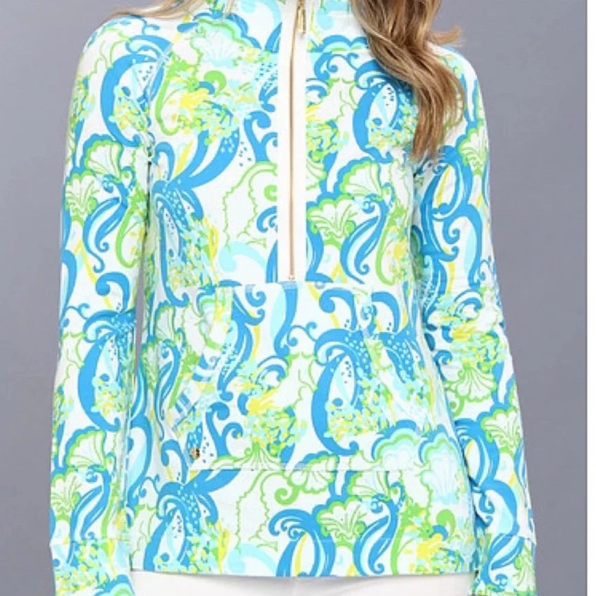 Lilly Pulitzer Skipper Popover Half Zip Crystal Coast Blue Pullover Sweater