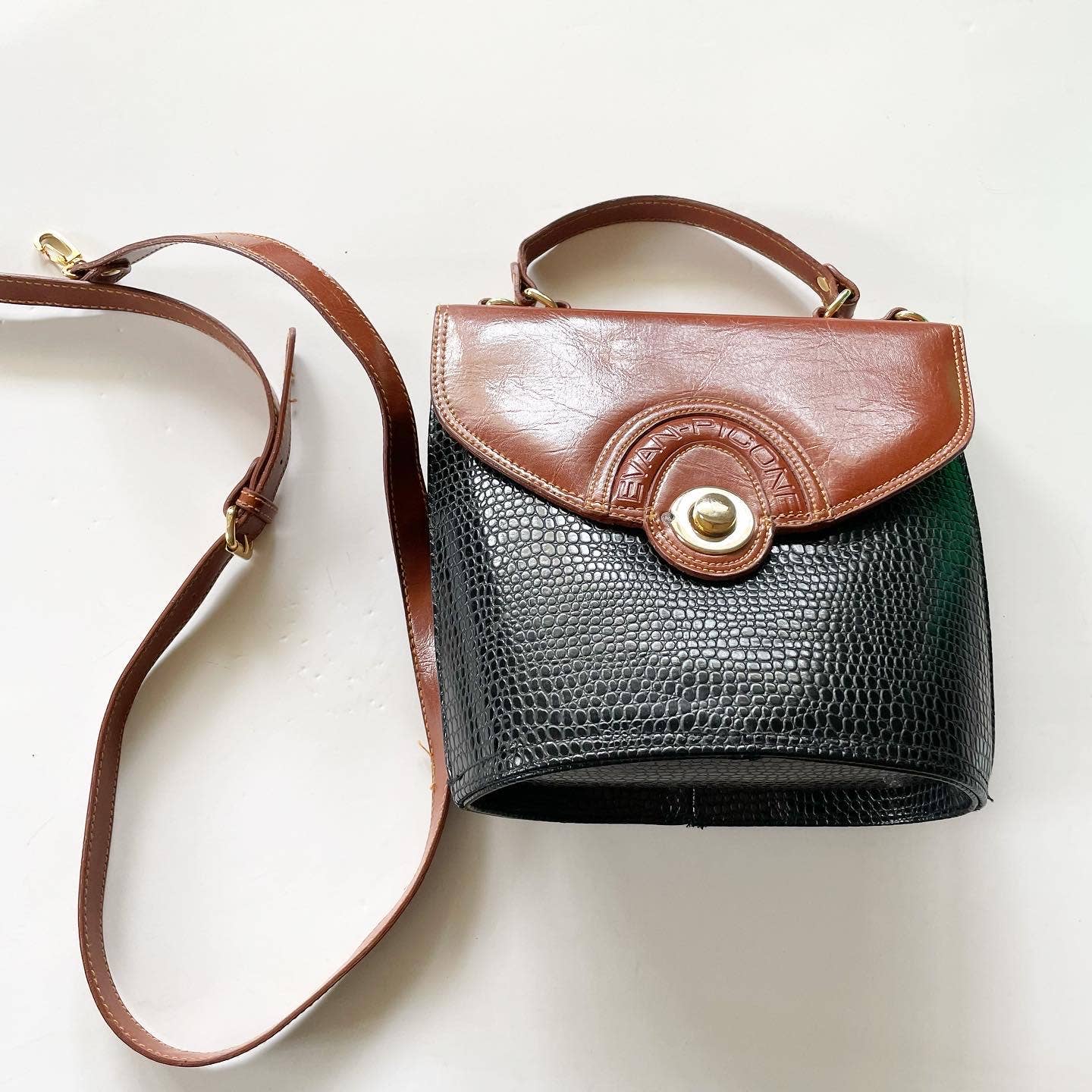 Vintage Evan Picone Black Reptile Faux Leather Purse