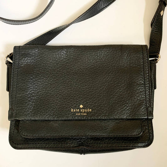 Kate Spade Pebbled Leather Crossbody Shoulder Flap Bag Purse Black Polka Dot