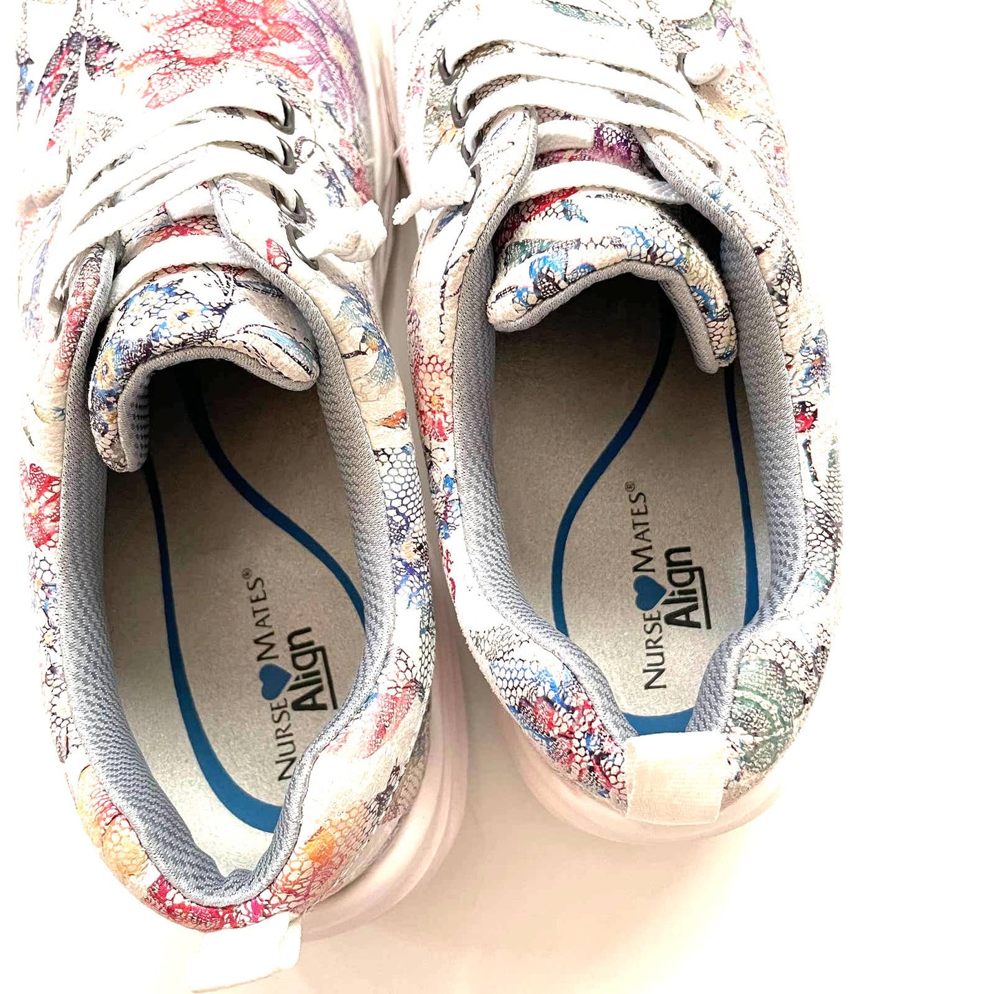 Nurse Mates Align Velocity Sneaker White Flower Leather