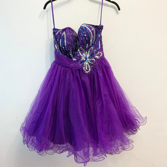 Let's Fashion Purple Mini Strapless Embellished Tutu Prom Homecoming Purple Dress