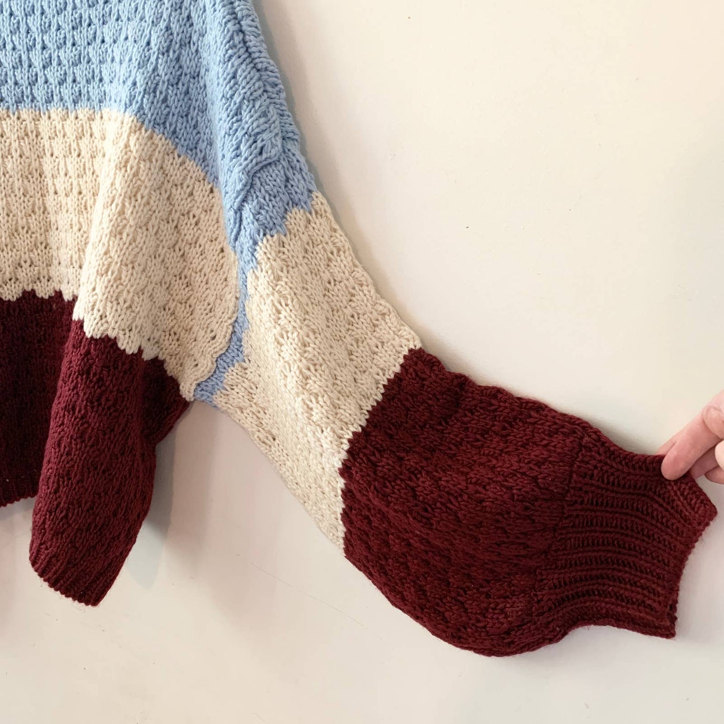 Anthropologie Colorblock Nell Knit Sweater Burgundy Blue White 2X