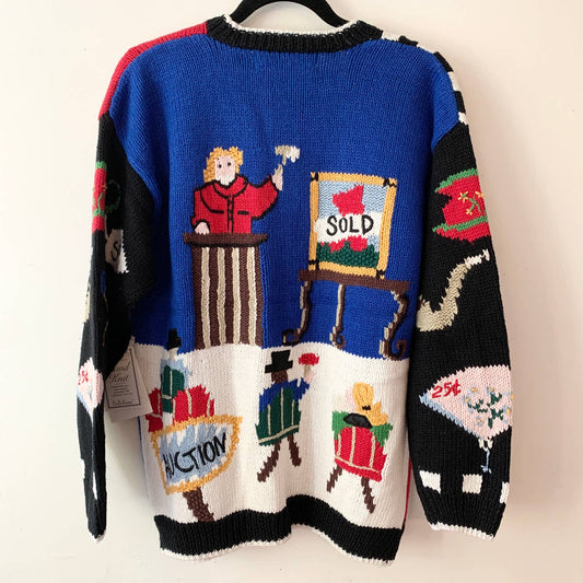 Vintage Bellpointe Colorful Flea Market Auction Novelty Knit Cardigan Sweater M