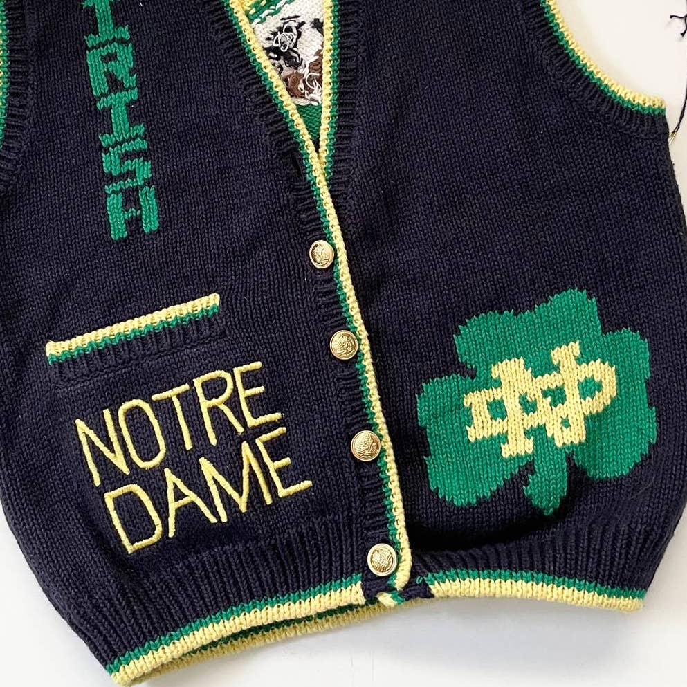 Vintage BellePointe Norte Dame Fighting Irish Knit Sweater Cardigan Vest