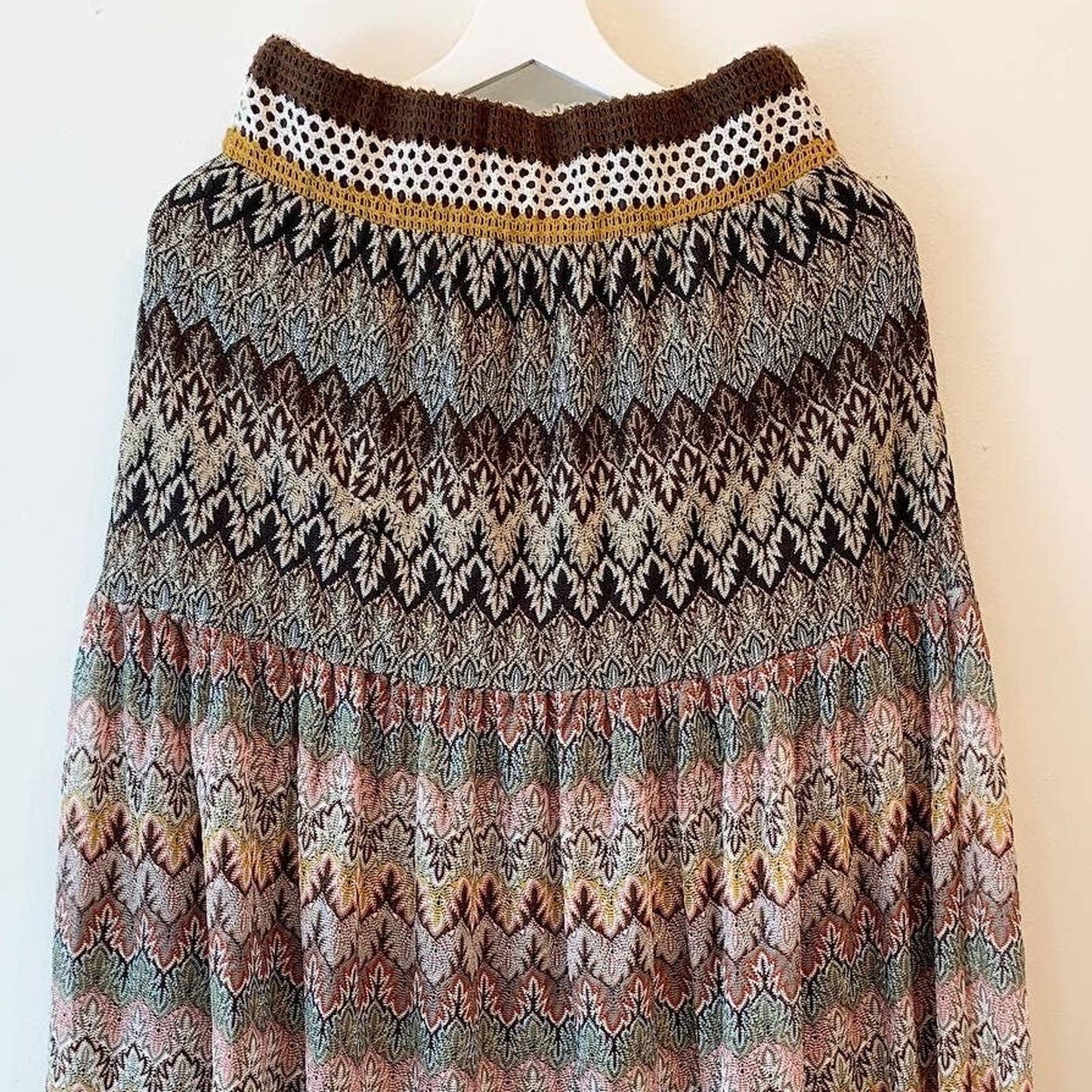 Lapis Boho Chevron Crochet Striped Maxi Skirt