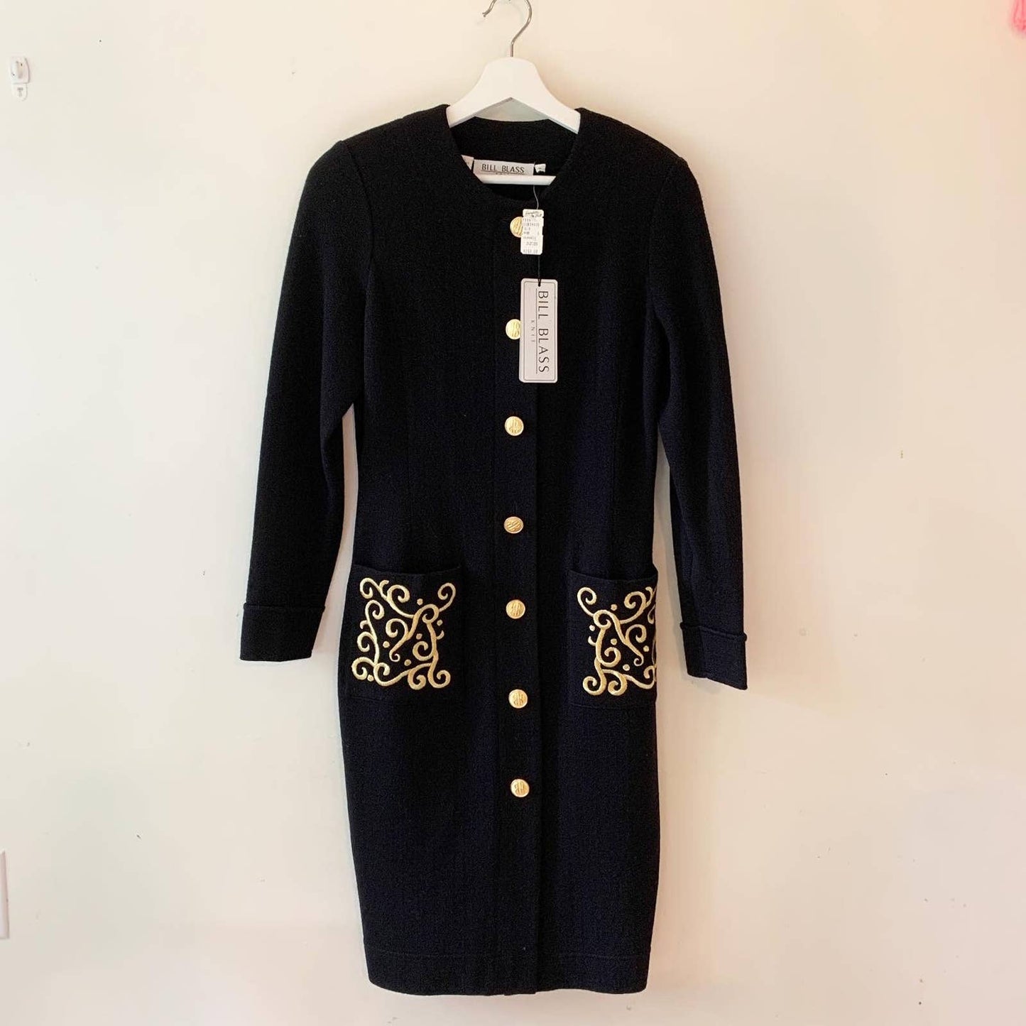 Bill Blass Knit Sweater Cardigan Gold Embroidery