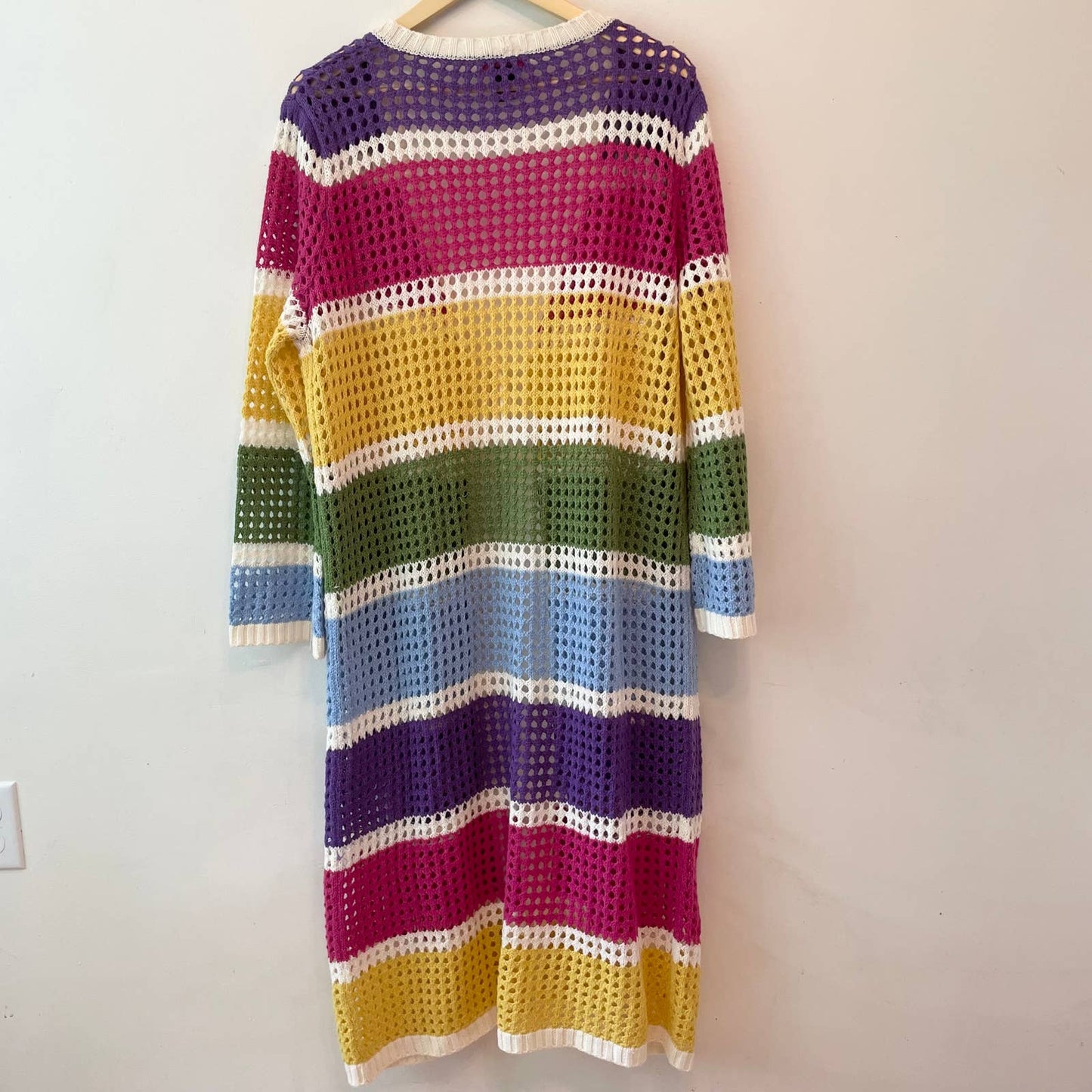 Runway 7 Rainbow Stripe Duster Knit Crotchet Cardigan 2X