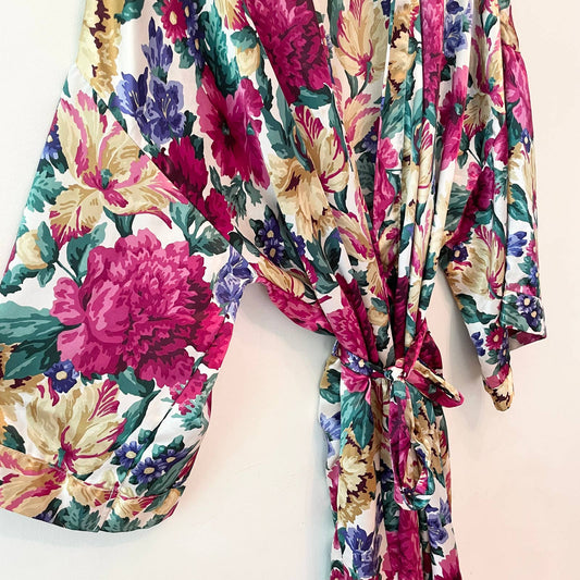 Vintage Solange Satin Floral Pink Robe
