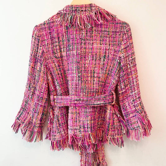 Boston Proper Pink Tweed Fringe Blazer Jacket
