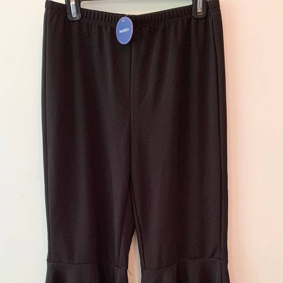 SweatyRocks Elastic Waist Layered Ruffle FLare Bell Cropped Black Pant