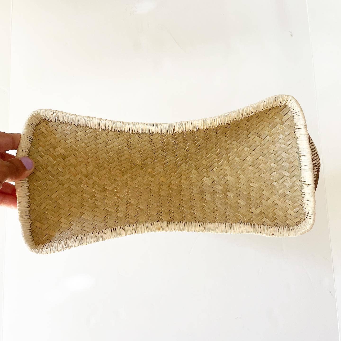 Vintage Straw Heart Handle Plaid Brown Cream Wicker Purse