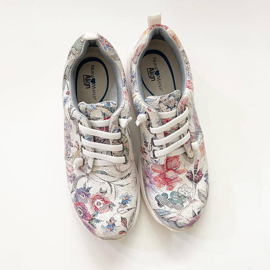 Nurse Mates Align Velocity Sneaker White Flower Leather