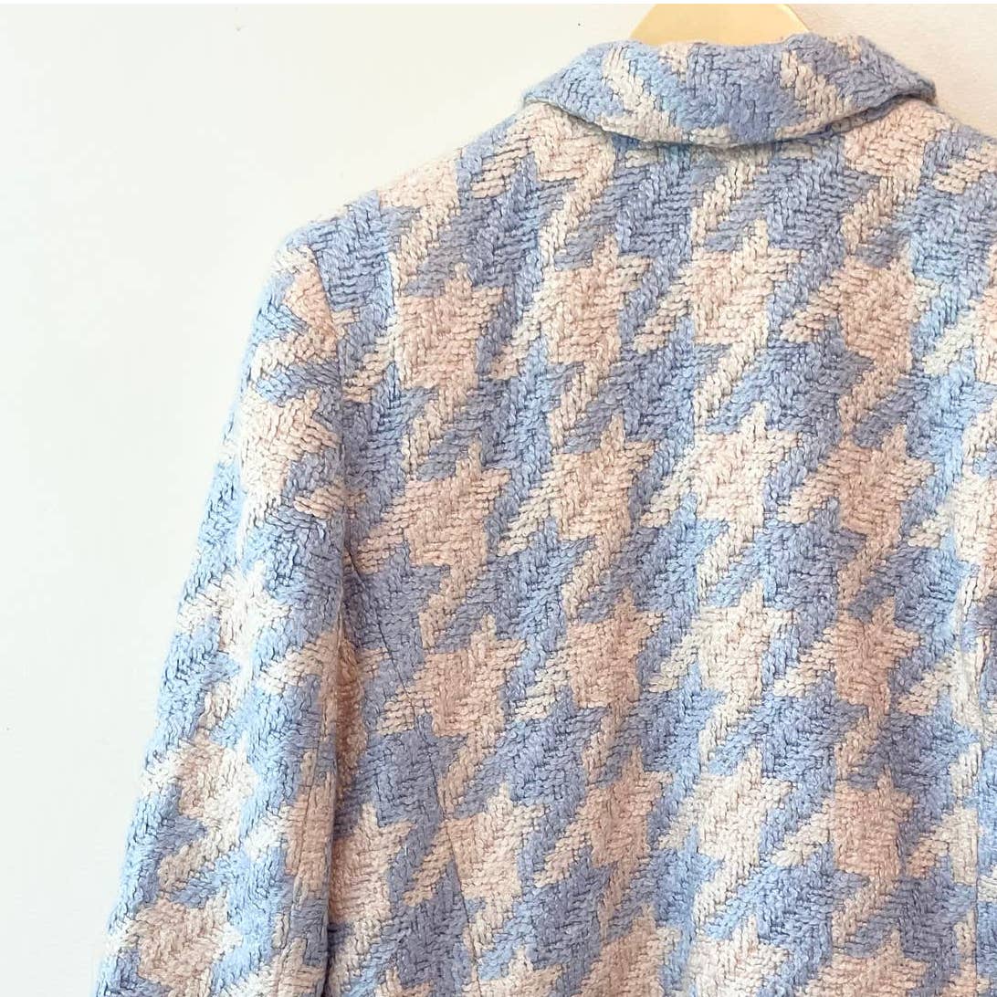 Express Houndstooth Boucle Blue White Jacket Blazer
